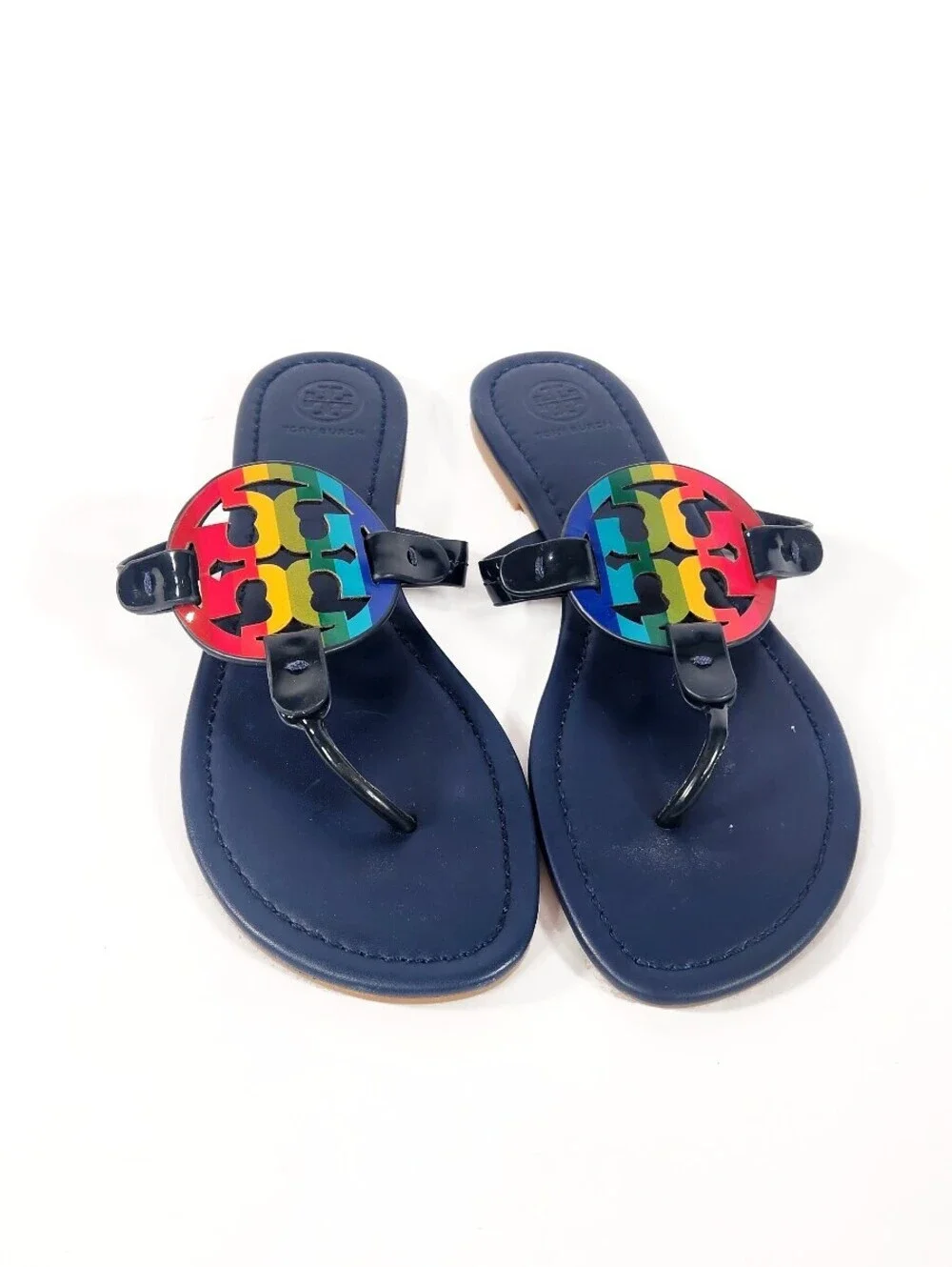 Tory Burch Blue Rainbow Logo Sandals Size 7
